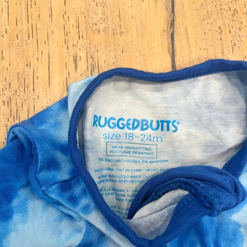Ruggedbutts Toddler Bamboo Blue Tie Dye Romper Footie Pajamas - 18M - Picture 5 of 6